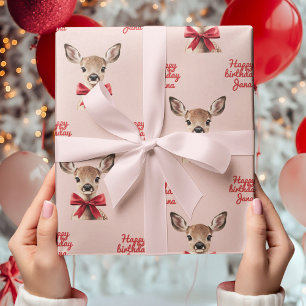 Regalo Papel de envolver de ciervos rosados y rojos   Cum