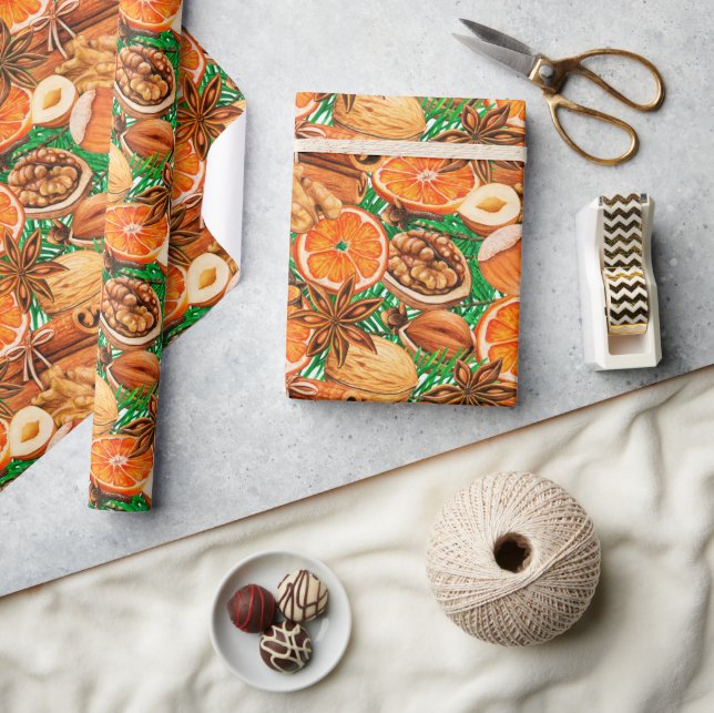 Regalo Papel de envolver de especias de naranja otoño (Artesanía)