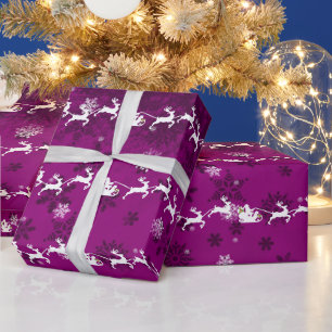 Regalo Papel de envolver de leña y reno de Magenta Santa