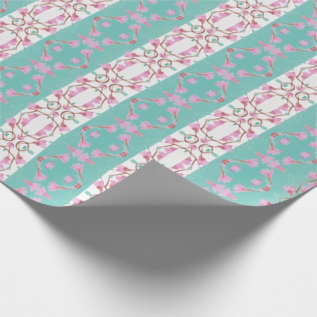 Regalo Papel de envolver de rayas florales rosas y marron (Esquina)