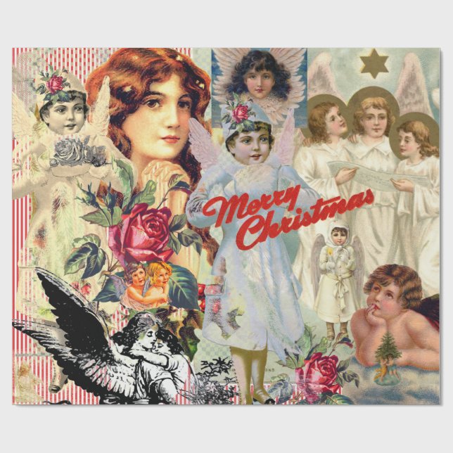 Regalo Papel de envolver de RETRO ANGEL NAVIDADES COLLAGE (Superficie plana)