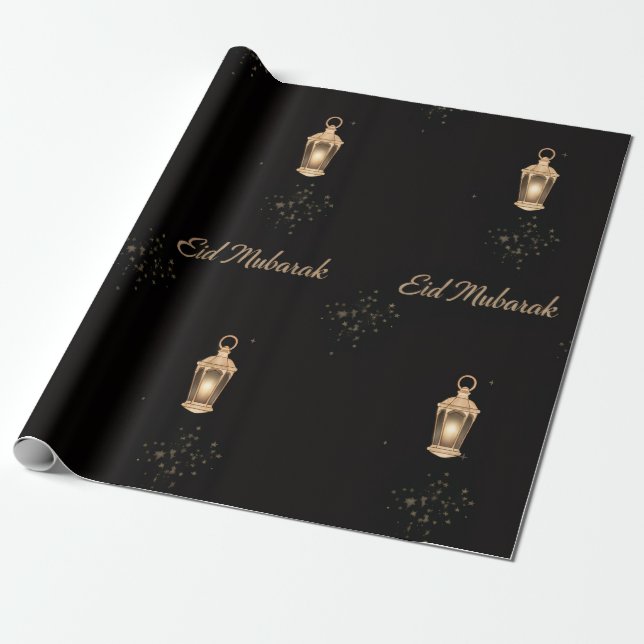 Regalo Papel de envolver Eid negro/oro (Desenrollado)