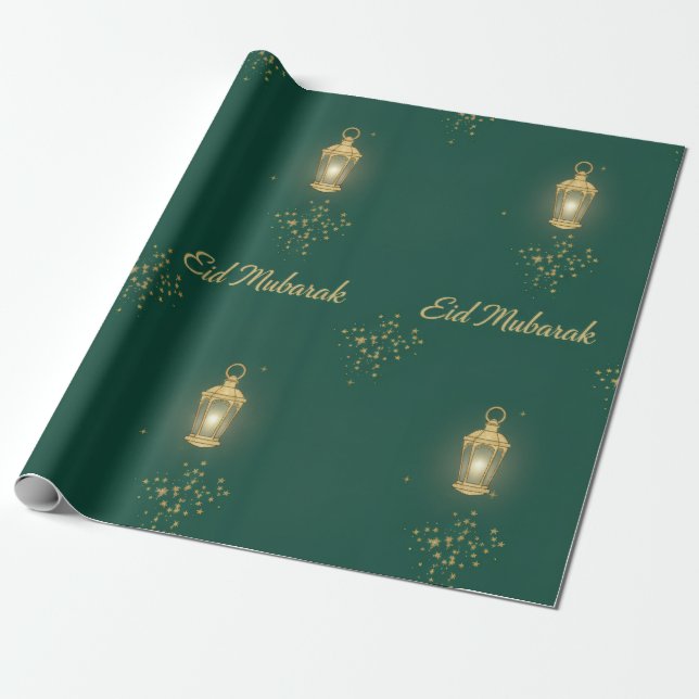 Regalo Papel de envolver Eid verde/oro (Desenrollado)