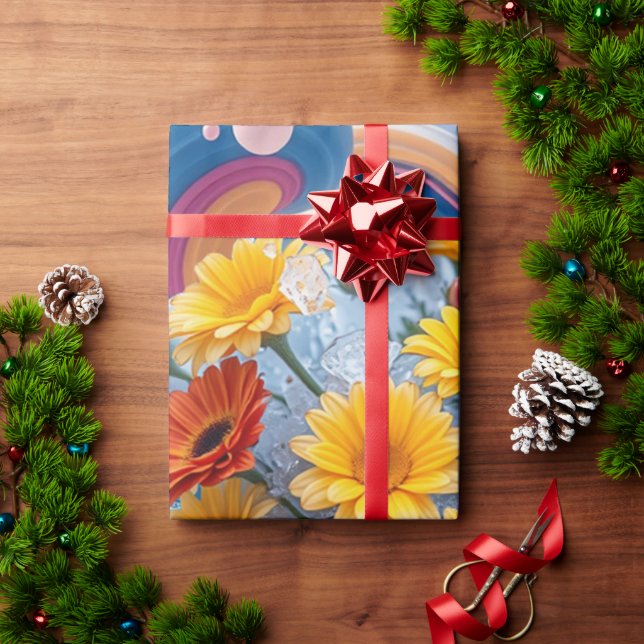 Regalo Papel de envolver flores y olas del océano (Regalo de vacaciones)