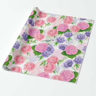 Regalo Papel de envolver flores y pájaro de cartón