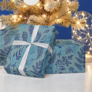 Regalo Papel de envolver Helechos en azul y turquesa