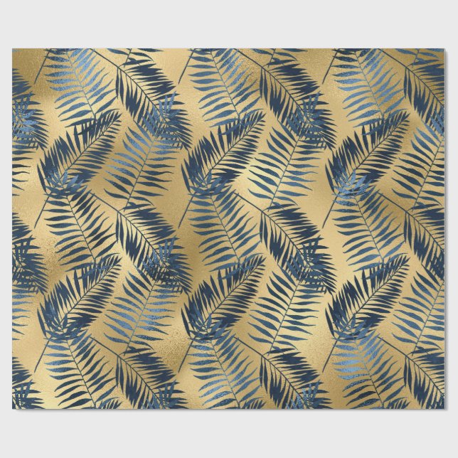 Regalo Papel de envolver hoja de palma azul dorado (Superficie plana)
