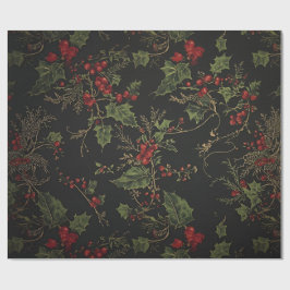 Regalo Papel de envolver Holly gótico | Floral de Navidad