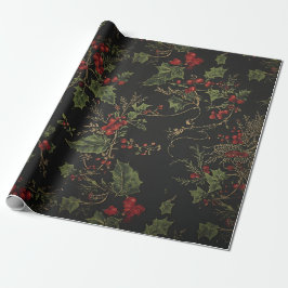 Regalo Papel de envolver Holly gótico | Floral de Navidad