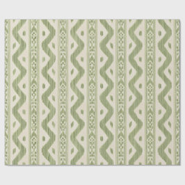 Regalo Papel de envolver Ikat verde y crema, raya tejida