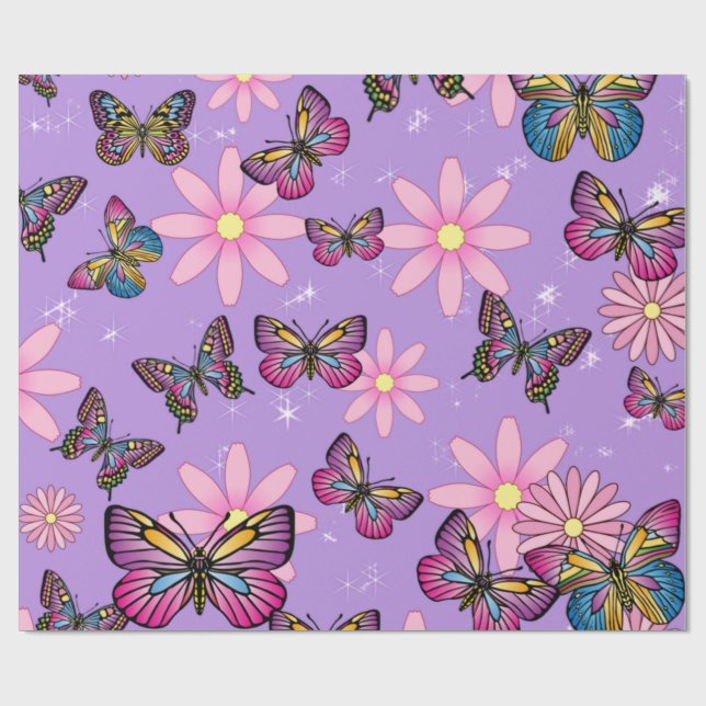 Regalo Papel de envolver mariposas florales (Superficie plana)