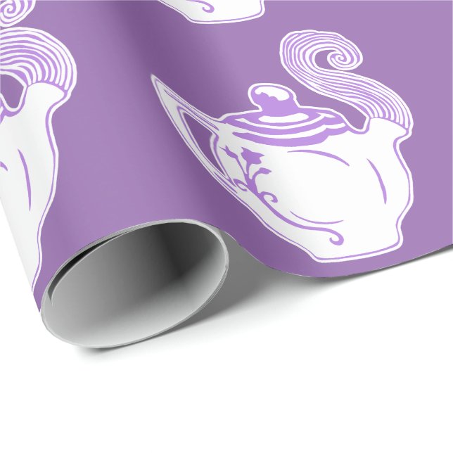 Regalo Papel de envolver morado del patrón de tetera blan (Esquina del rollo)