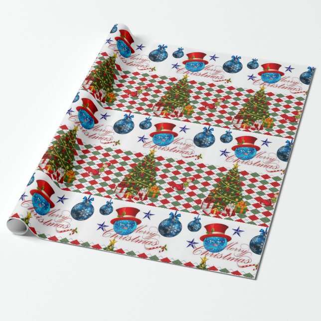 Regalo Papel de envolver Navidad Bolas Azules (Desenrollado)