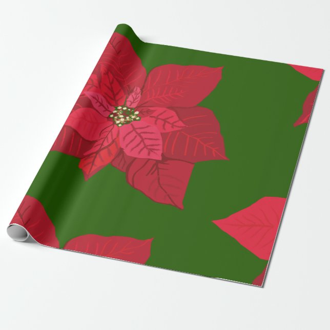 Regalo Papel de envolver Navidad Flores rojas (Desenrollado)