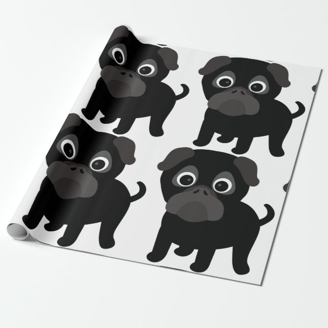 Regalo Papel de envolver negro de pug (Desenrollado)