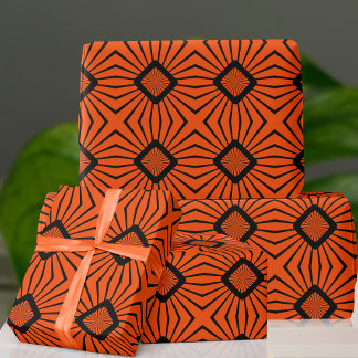 Regalo Papel de envolver negro y Naranja de los años 70 r