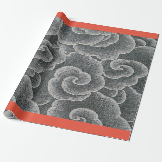 Regalo Papel de envolver NUBES GRIS JAPONESES CON NARANJA (Desenrollado)