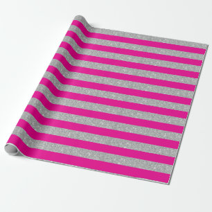 Regalo Papel de envolver rayas Purpurinas rosadas y plate