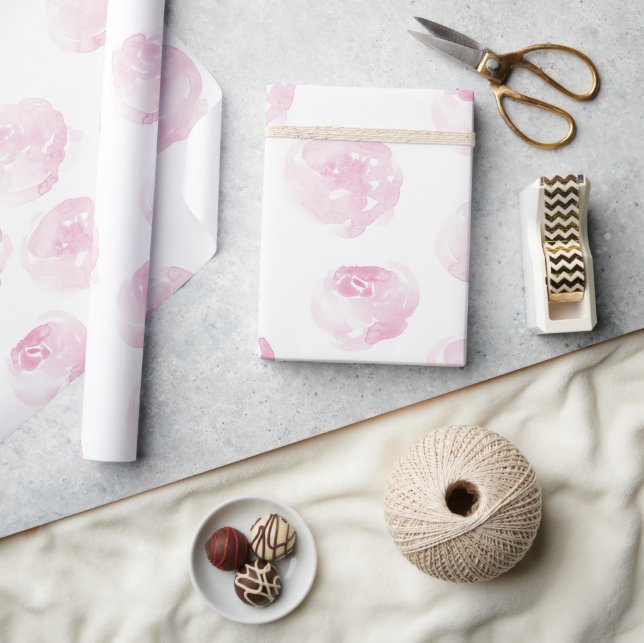 Regalo Papel de envolver rosa - flores pintadas a mano (Artesanía)
