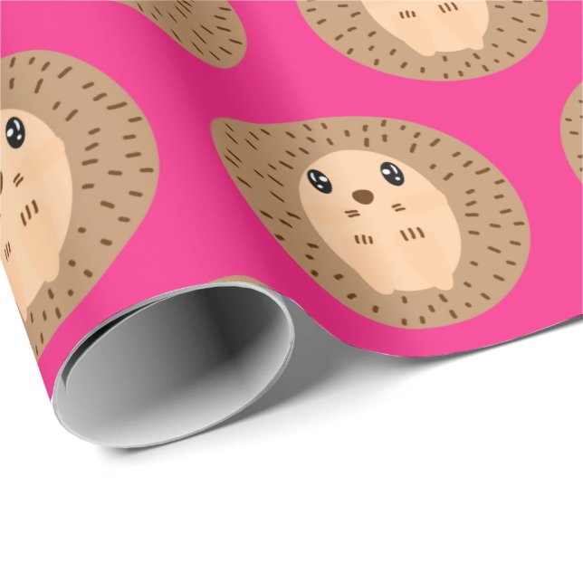 Regalo Papel de envolver rosa Kawaii Hedgehog (Esquina del rollo)