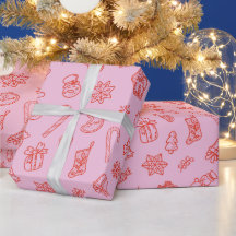 Papel de envolver rosa y rojo para Navidades dibuj