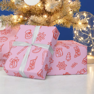 Regalo Papel de envolver rosa y rojo para Navidades dibuj