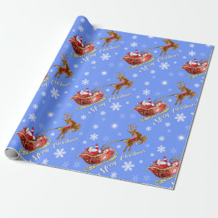 Regalo Papel de envolver Santa & Sleigh. azul mate