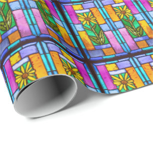 Regalo Papel de envolvimiento amarillo de vidrio manchado