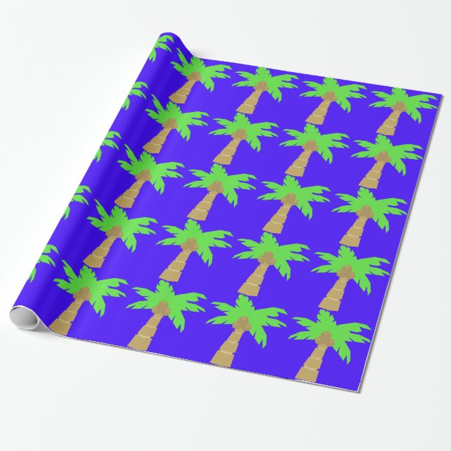 Regalo Papel de envolvimiento azul de árbol de palmas (Desenrollado)