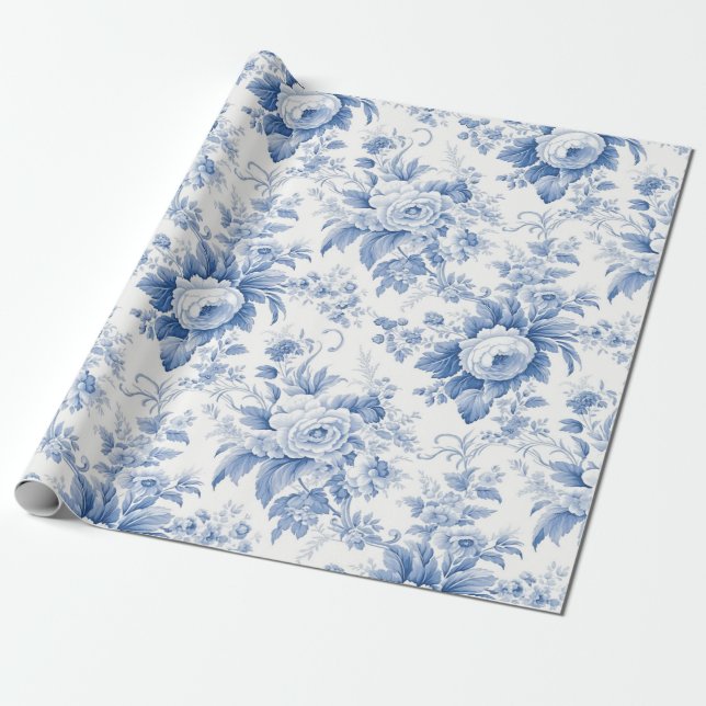 Regalo Papel de envolvimiento azul del inodoro floral fra (Desenrollado)