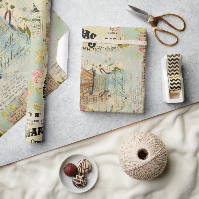 Regalo Papel de envolvimiento azul vintage (Artesanía)