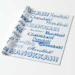 Regalo Papel de envolvimiento azul y blanco Chanukah O' H<br><div class="desc">Usa este divertido papel de envoltura de Chanukah para regalos cada noche de Hannukah. Tu ser querido se divertirá con este periódico,  ya sea que estén esperando que las velas se quemen y se pregunten qué hay dentro,  o que se llenen a las golosinas.</div>