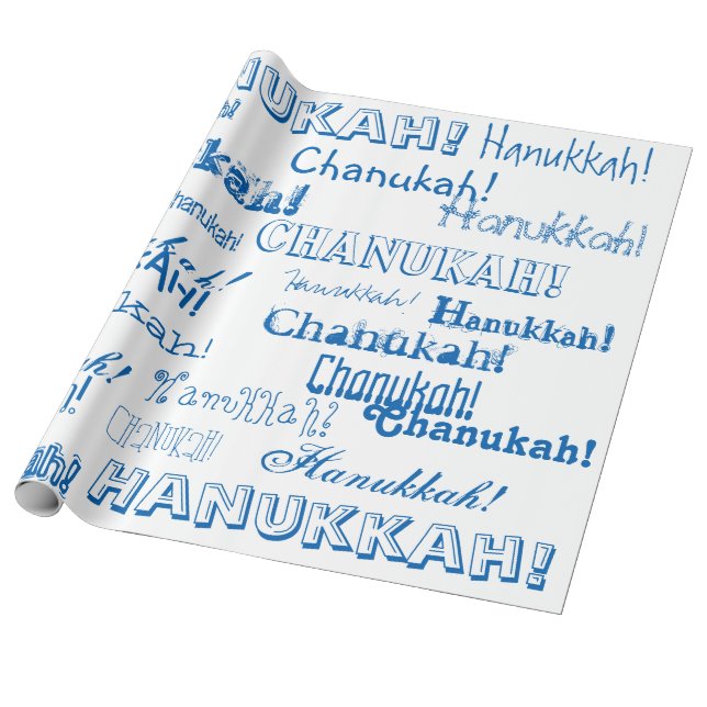 Regalo Papel de envolvimiento azul y blanco Chanukah O' H (Desenrollado)