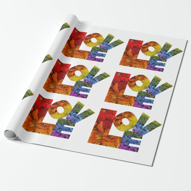 Regalo Papel de envolvimiento blanco de amor floral (Desenrollado)