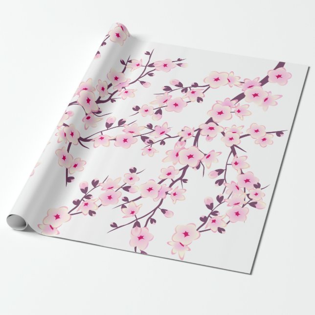 Regalo Papel de envolvimiento blanco rosa con flores de c (Desenrollado)