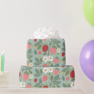 Regalo Papel de envolvimiento botánico verde de fresa