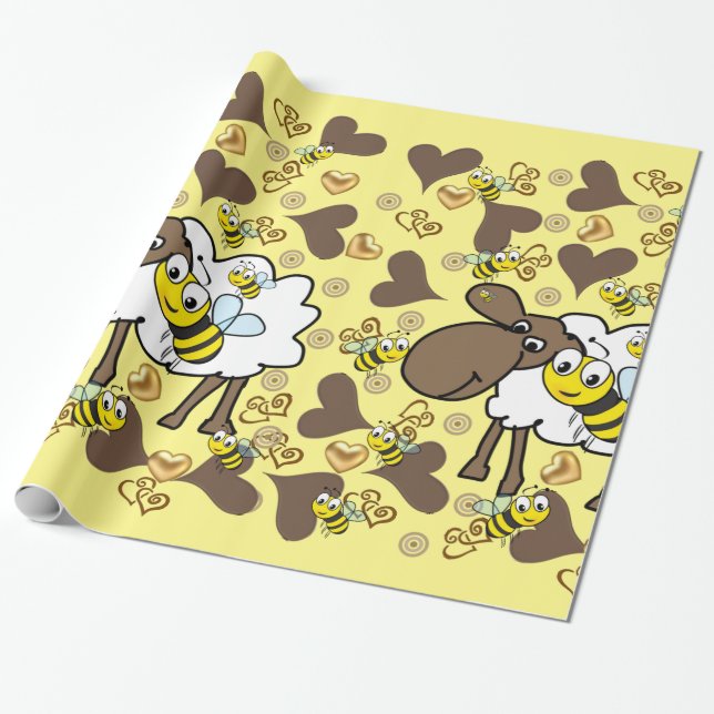 Regalo Papel de envolvimiento brillante, corazón de abeja (Desenrollado)