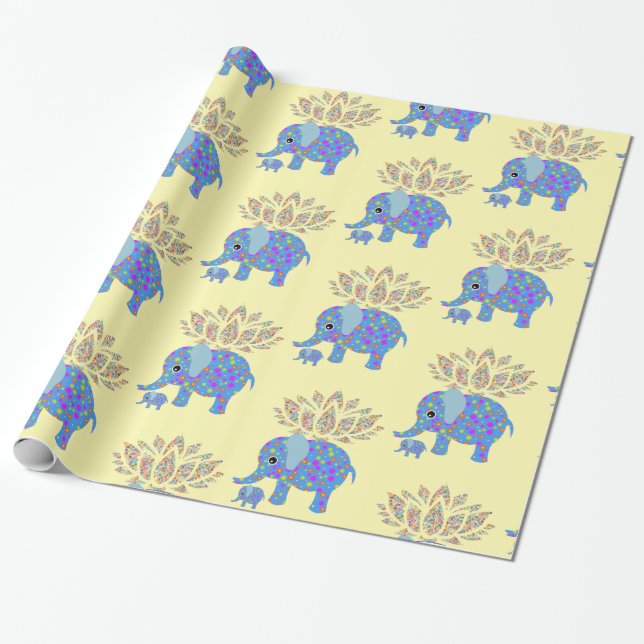 Regalo Papel de envolvimiento brillante, elefante colorid (Desenrollado)