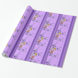 Regalo Papel de envolvimiento brillante, floral púrpura d