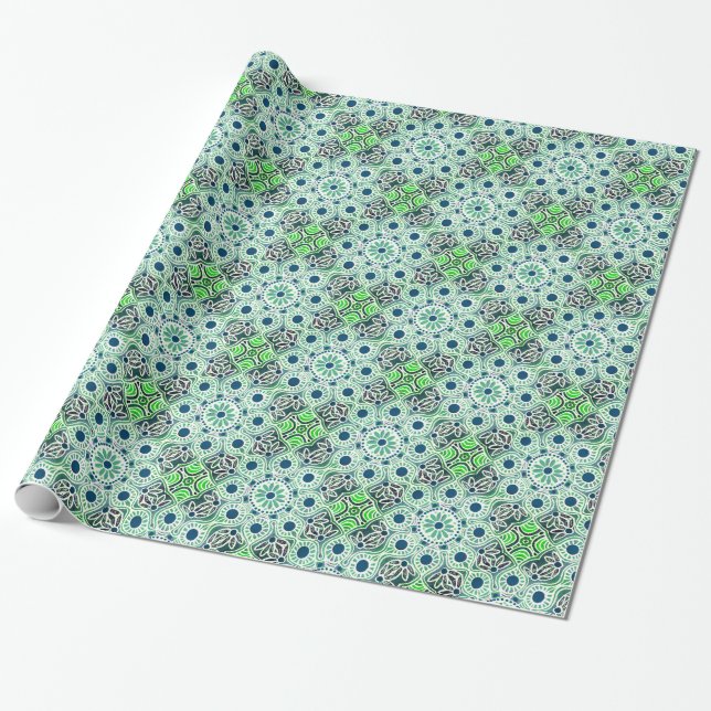 Regalo Papel de envolvimiento brillante geométrico verde (Desenrollado)