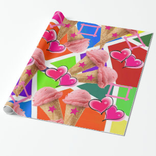 Regalo Papel de envolvimiento brillante, helado de fresa
