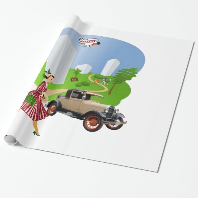 Regalo Papel de envolvimiento brillante, mujer retro (Desenrollado)