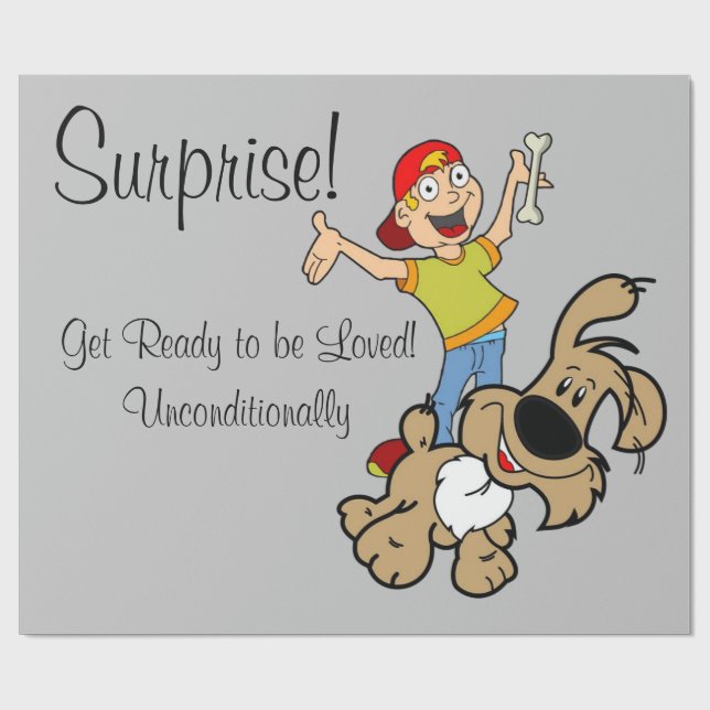 Regalo Papel de envolvimiento brillante, perro sorpresa (Superficie plana)