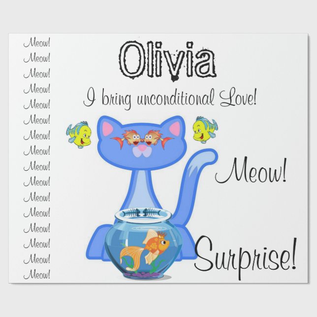 Regalo Papel de envolvimiento brillante, sorpresa de gato (Superficie plana)