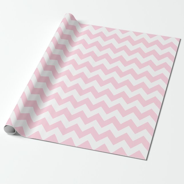 Regalo Papel de envolvimiento Chevron grande, rosa y blan (Desenrollado)