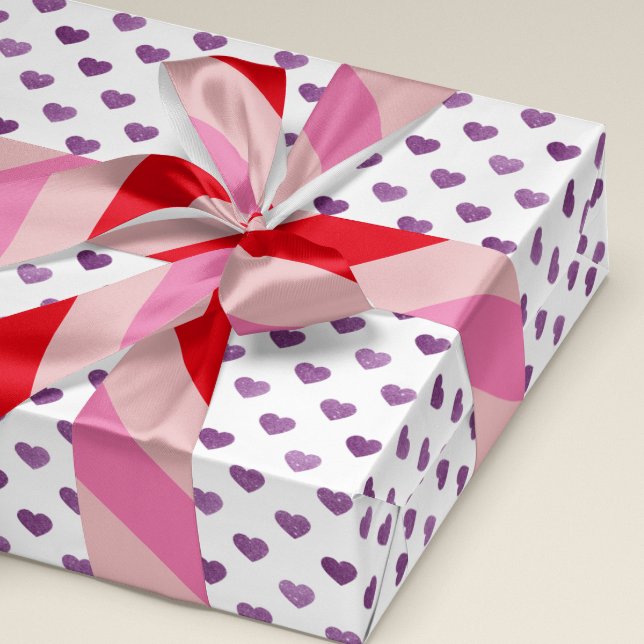 Regalo Papel de envolvimiento con estampado morado Purpur (small faux glitter purple heart patterned gift wrap for Valentine's Day or a girly celebration)