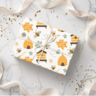 Regalo Papel de envolvimiento de abejas azul y oro