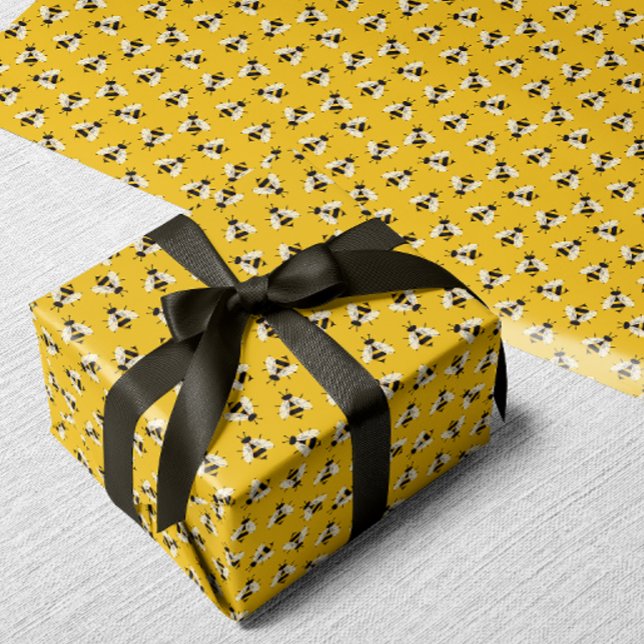 Regalo Papel de envolvimiento de abejorros bulliciosos (Yellow illustrated bee patterned wrapping paper)
