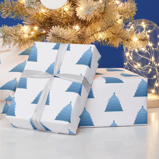 Regalo Papel de envolvimiento de árbol de Navidad azul (Vacaciones)