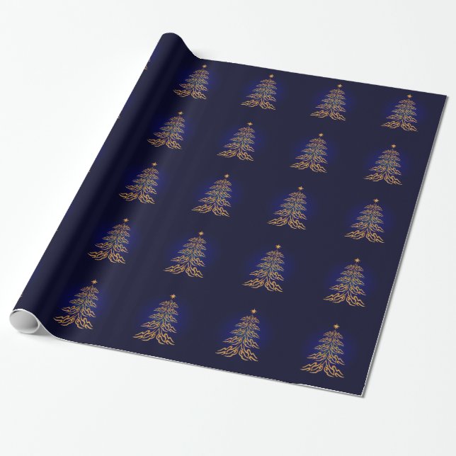 Regalo Papel de envolvimiento de árbol de navidad azul Be (Desenrollado)
